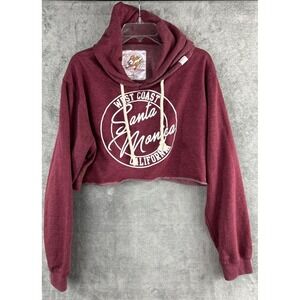 Pop Surf Women Large Red Crop Hoodie Santa Monica CA Logo Beach Sweatshirt